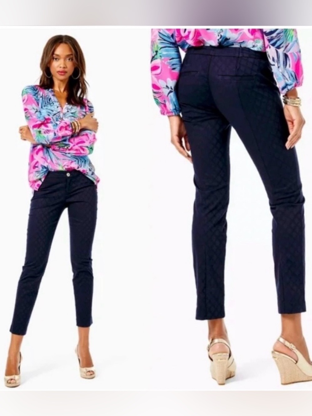 Lilly Pulitzer Kelly Textured Slim Ankle Mid Rise Blue Pant Size 2